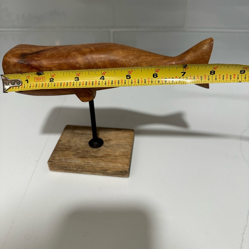 Vintage Hand Crafted Wood Marine Whale Figurine Wood Curved Whale Decor long - Picture 8 of 12